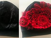Čiapky, čelenky, klobúky - Čierna zamatová dámska čiapka- Teplá pletená čiapka - 16047831_