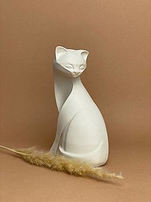 Dekorácie - Elegantný biely set mačka, svietniky, šperkovnica (Mačka) - 16048152_
