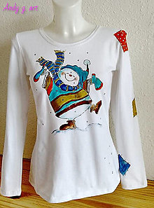 Topy, tričká, tielka - Ručnemaľované tričko - Veselý snehuliak - 16049347_