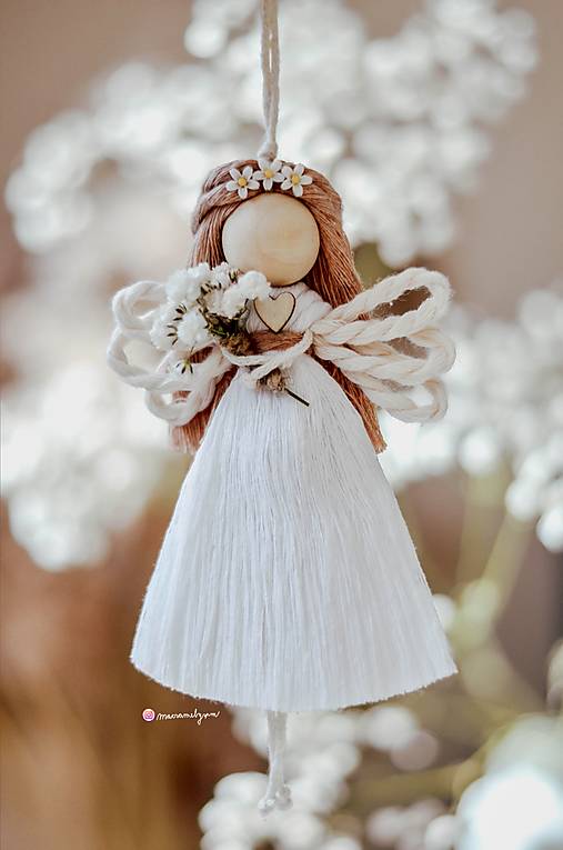 Dekorácie - Macrame anjelik, biely  - 16048973_