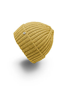 Čiapky, čelenky, klobúky - Merino čiapka s prekladom žltá - 16049037_