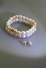 Sady šperkov - perly náramok dvojradový a náušnice - 16053246_