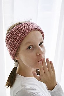 Čiapky, čelenky, klobúky - Ručne pletená vlnená čelenka - ružová - 16055175_