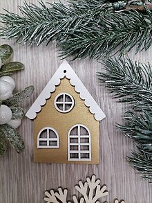 Dekorácie - Vianočná ozdoba na stromček - zlatý domček - 16056661_