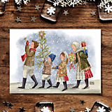 Papiernictvo - Nesiem vám noviny, počúvajte -  ilustrovaná vianočná pohľadnica - 16055525_