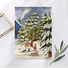 Papiernictvo - Tam rástla krásna jedlička -  ilustrovaná vianočná pohľadnica - 16055621_