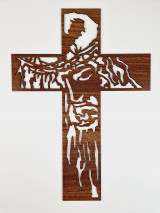 Dekorácie - Kríž Ježiš s tŕňovou korunou IV. (odtieň orech) - 16054569_