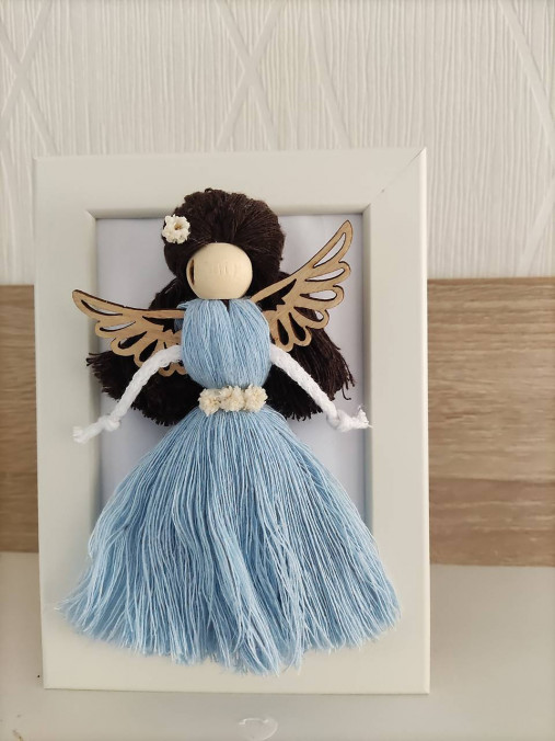 Dekorácie - Macrame anjelik v rámiku  - 16054304_