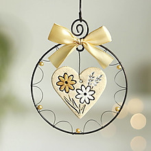 Dekorácie - vianočná dekorácia- srdiečko so zlatou mašličkou - 16058069_