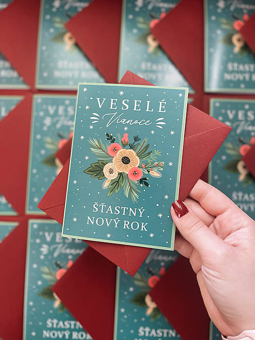 Papiernictvo - Vianočná pohľadnica kvetinová čečina - 16057112_