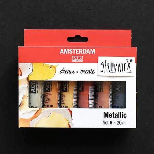 Farby-laky - Akrylové farby Amsterdam, sada 6x20 ml, metalické - 16057768_