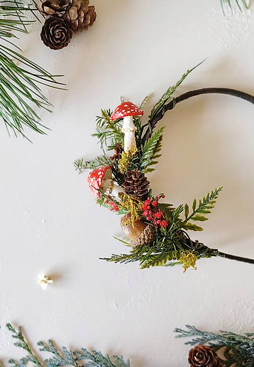 Vianočná čelenka "čarovný les" - muchotrávky