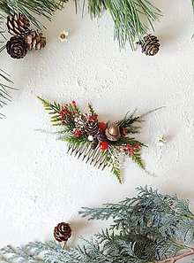 Ozdoby do vlasov - Vianočný hrebienok "čarovný les" - žaluď a šišky - 16057901_