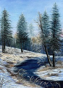 Obrazy - Zimná lesná rieka - 16057312_
