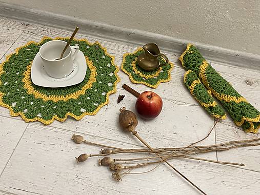 Úžitkový textil - prestieranie "háčkované" ZELENO-ŽLTé" - 16060126_