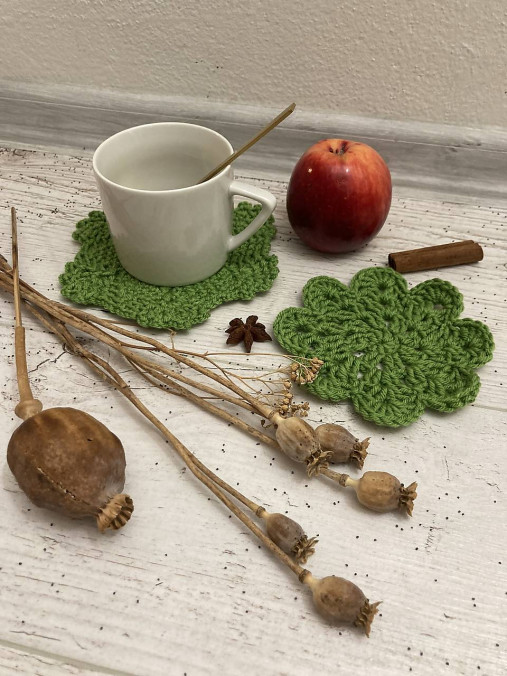 Úžitkový textil - podšálka/prestieranie "háčkované" ZELENé" - 16060173_