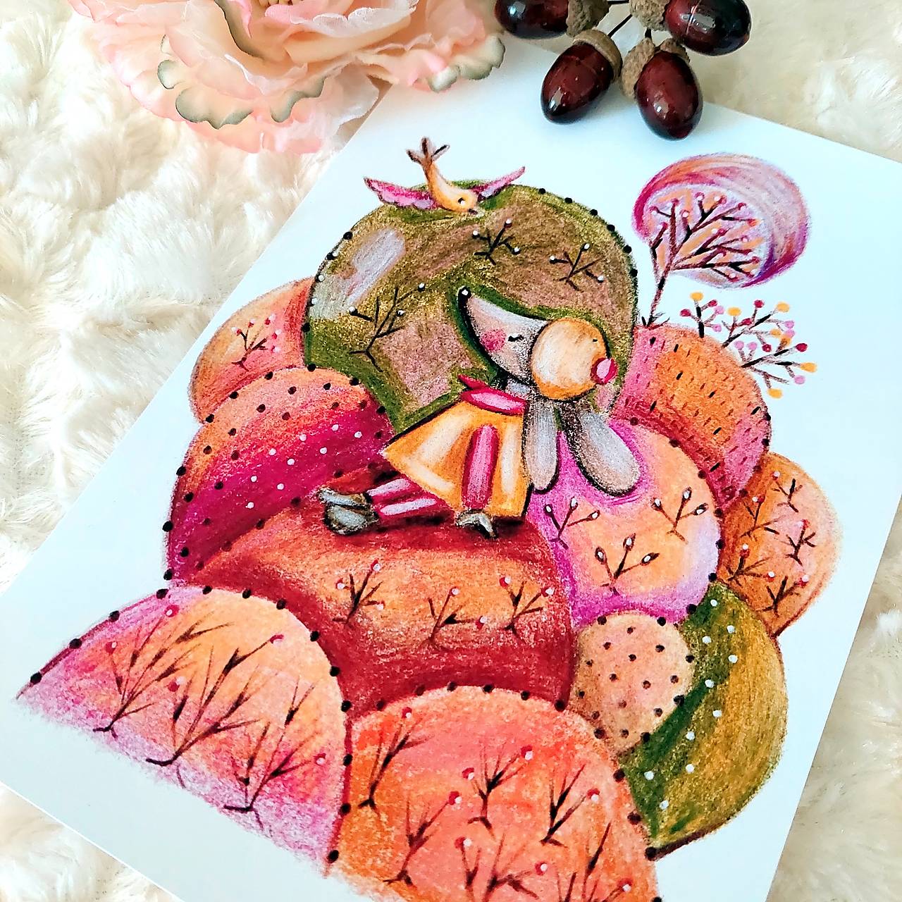 Zľava 30% Psíčko a vtáčik - reprodukcia ilustrácie na art papieri