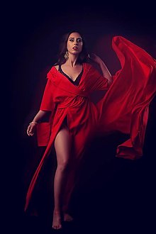 Šaty - Red desert flower dress / hood - 16061654_