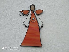 Dekorácie - Vitrážový anjelik  (oranžový) - 16062149_