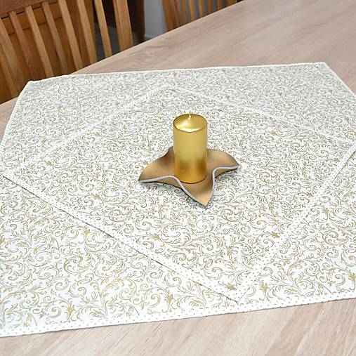 Úžitkový textil - KORINA- zlaté ornamenty na smotanovej - obrus štvorec (65 cm x 65 cm) - 16060777_