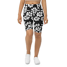 Nohavice - Black White Flower Yoga Leggins / Jóga Legíny (Biker shorts (dlhšie kraťase)) - 16063301_