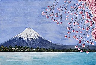 Obrazy - Hora Fuji i Sakura. Originálna akvarelová maľba - 16063696_