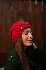 Čiapky, čelenky, klobúky - Tehlovo-červená čiapka - 16065679_