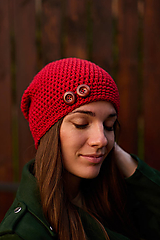 Čiapky, čelenky, klobúky - Tehlovo-červená čiapka - 16065680_