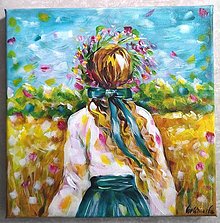 Obrazy - Dievčina s kvetmi vo vlasoch - 16064455_