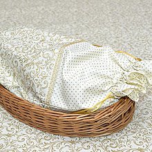 Úžitkový textil - KORINA- zlaté ornamenty a bodky na smotanovej - vrecko na chlieb 26x43 cm - 16065501_