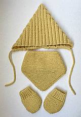 Detské čiapky - Súprava pre bábätko: čiapka, šatka a rukavice - merino vlna - 16064987_