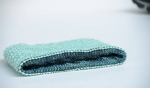 Šály a nákrčníky - 3_in_1 (nákrčník, dvojvrstvová čelenka, čapica v jednom) tyrkysová-šedomodrá, 100% merino - 16070114_