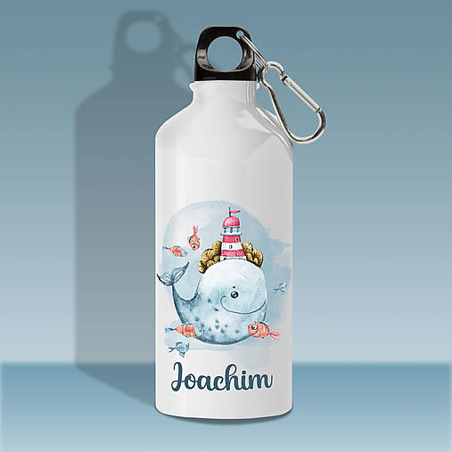 Nádoby - VEĽRYBA fľaša s ľubovoľným menom pre deti - 16067923_