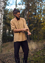 Pánske oblečenie - Lněná košile medová - 16071330_