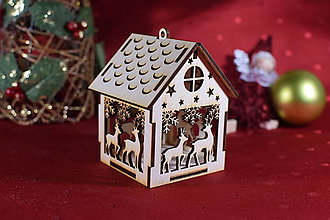 Dekorácie - Drevená vianočná ozdoba domček 3 - 16068289_
