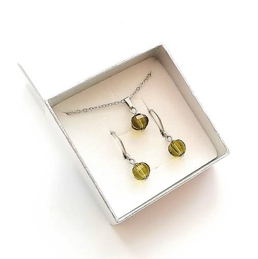 Sady šperkov - Sada brúsené guličky 8 mm + oceľ (khaki) - 16075491_