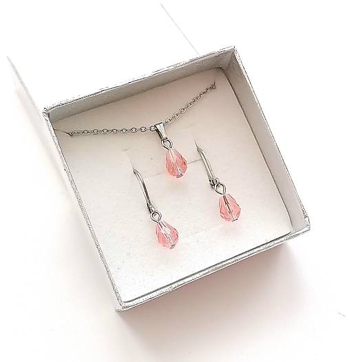 Sady šperkov - Sada brúsené kvapky 6x8 mm + oceľ (losos svetlý) - 16075868_
