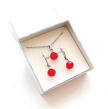 Sady šperkov - Sada brúsené guličky 8 mm + oceľ (červená) - 16075527_