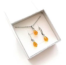 Sady šperkov - Sada brúsené kvapky 6x8 mm + oceľ (oranžová svetlá) - 16075812_