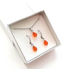 Sady šperkov - Sada brúsené kvapky 6x8 mm + oceľ (oranžová) - 16075816_