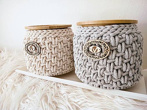 Úložné priestory & Organizácia - Dózička košík s bambusovým vrchnákom  (Svetlošedá) - 16074792_