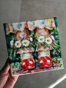 Obrazy - Maľba topánočky s kvetmi - 16071943_