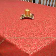 Úžitkový textil - KORINA- zlaté ornamenty na červenej - obrus na celý stôl - 16072626_