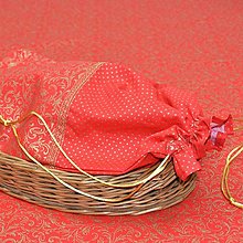 Úžitkový textil - KORINA- zlaté ornamenty a bodky na červenej- vrecko na chlieb 26x43 cm - 16072631_