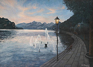 Obrazy - Prechádzka pri jazere, olejová maľba - 16073052_