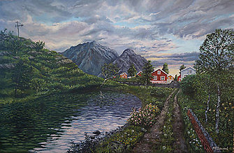 Obrazy - "Letné očakávanie", veľká olejomaľba, jazero, hory - 16073098_