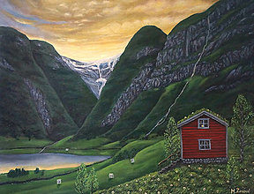 Obrazy - Na koci fjordovej doliny, výtlačok papierový - 16073104_