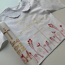 Detské oblečenie - Krstná ručne maľovaná ľudovoladená (košieľka + svieca (zlato červená)) - 16076458_