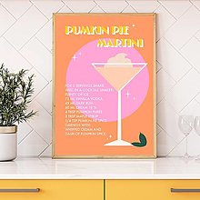 Grafika - Pumpkin pie martini retro farebný jesenný minimalistický print (plagát) (A4 Pumpkin Pie Martini Orange + Pink plagát vytlačený) - 16074784_