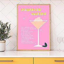 Grafika - Pumpkin pie martini retro farebný jesenný minimalistický print (plagát) (A4 Pumpkin Pie Martini Pink plagát vytlačený) - 16074790_